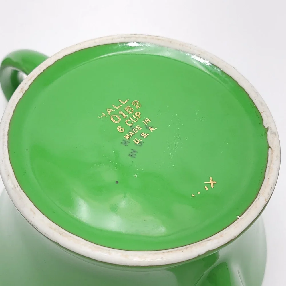 Vintage‎ Hall China 0152 Green 6 Cup Teapot Gold Butterfly Motif Made in USA